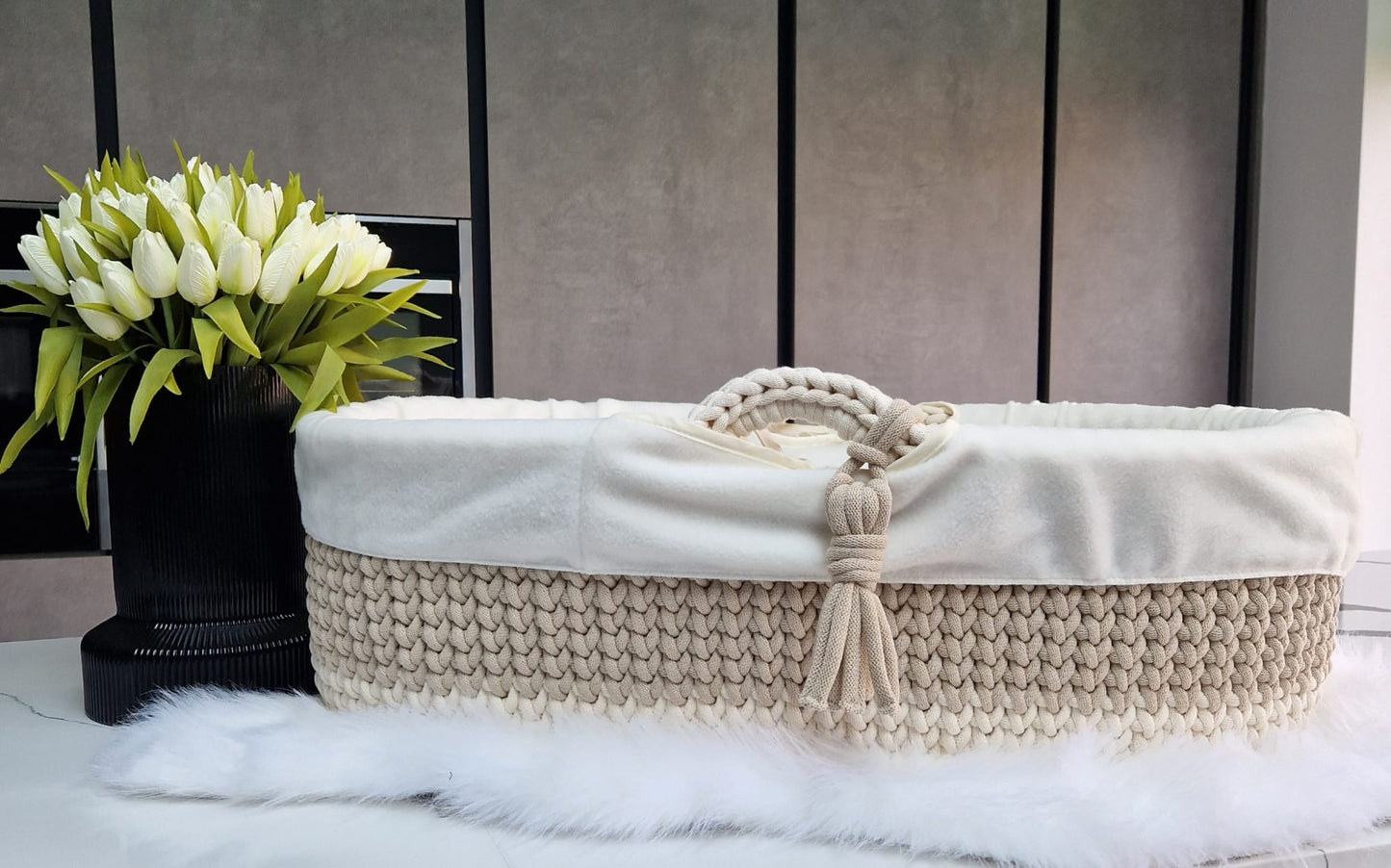 Crochet Moses Basket - Two Tone